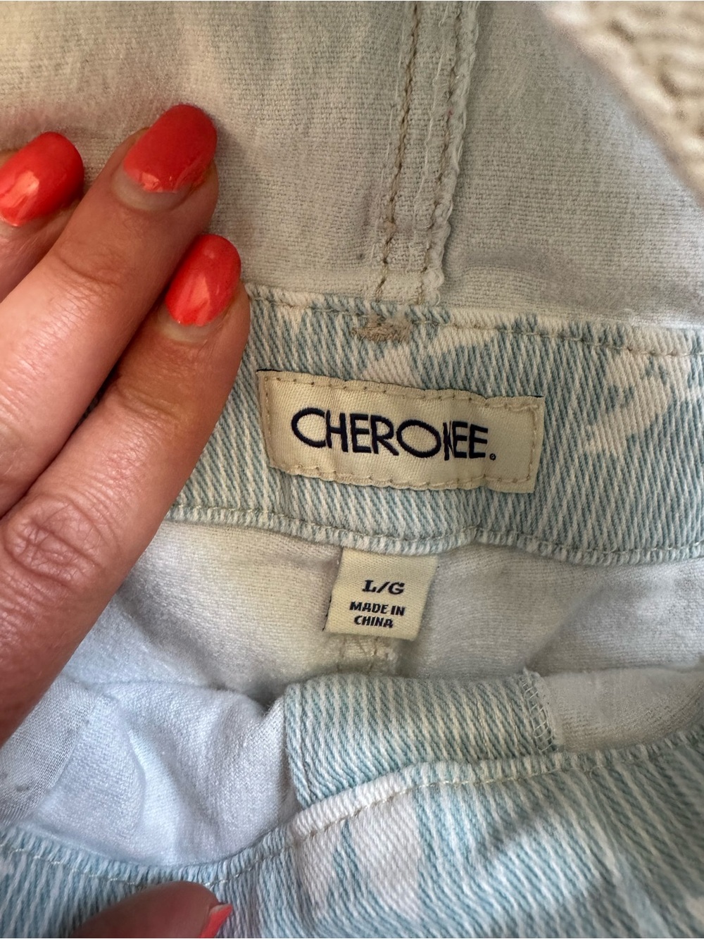 Cherokee Girls Blue White Floral Denim Shortalls Overalls L 10/12 - Picture 4 of 6